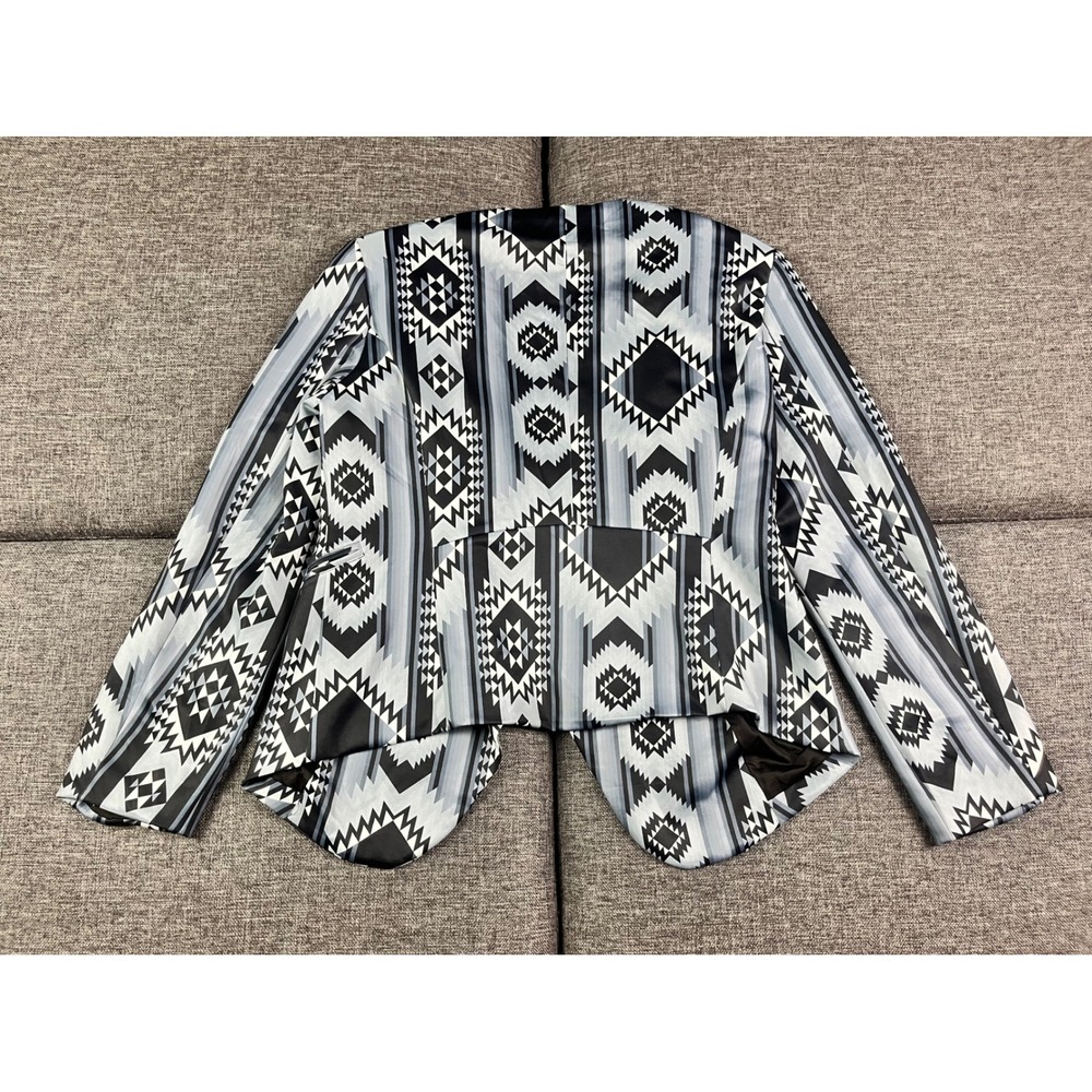 Crazy Train Womens Blue Grey Geometric Southwestern Open Front Blazer Large - Picture 2 of 10